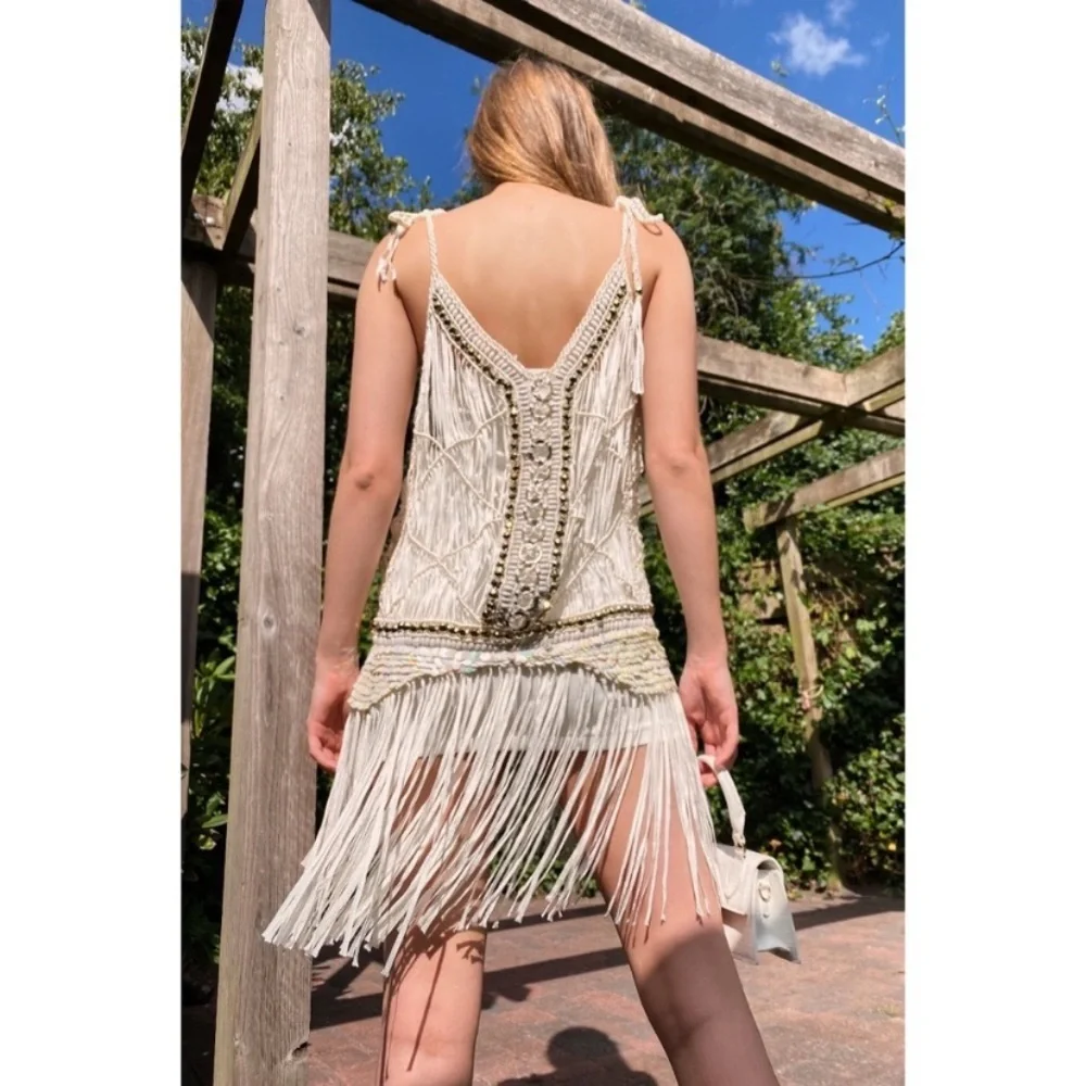 NEW Free People x IXIAH Sombre Crochet Macrame Mini Dress M L - Picture 4 of 15